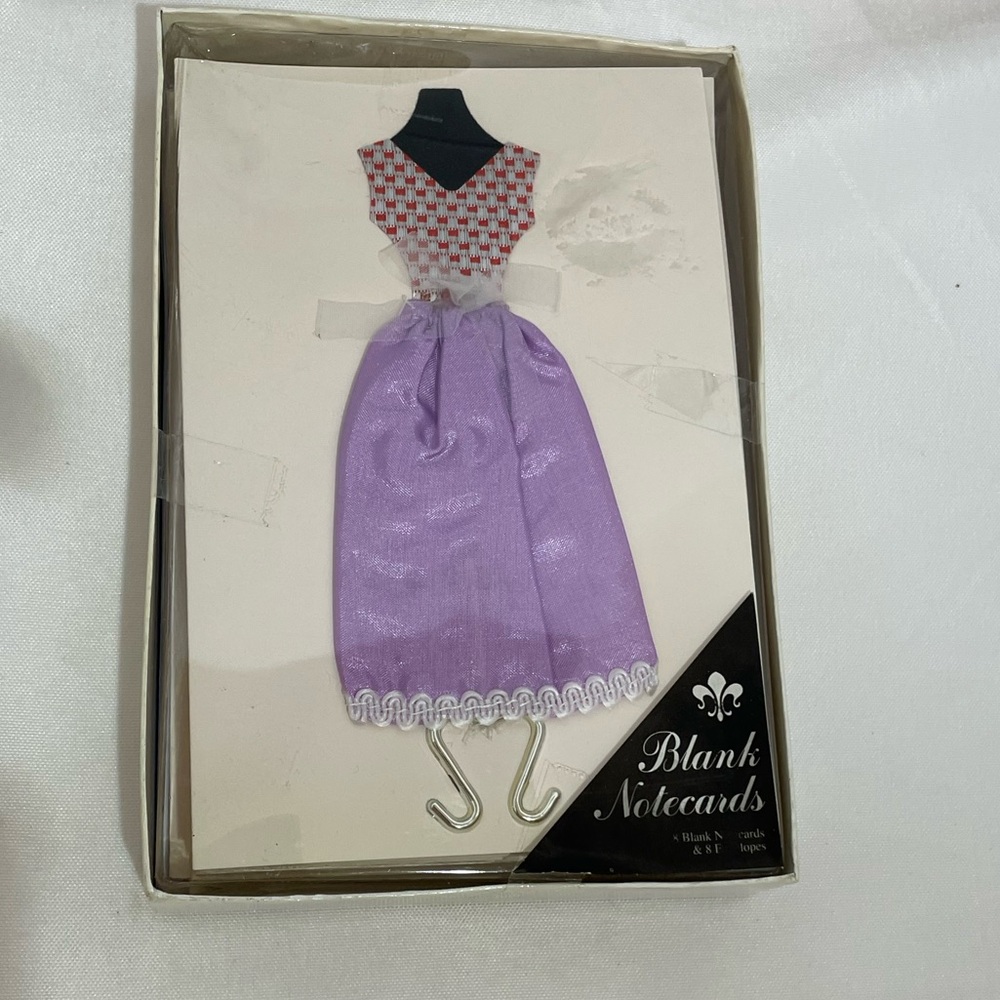 Vintage Greeting Cards Chic Purple Dress fabric W/envelopes box‎ set of 8 cards